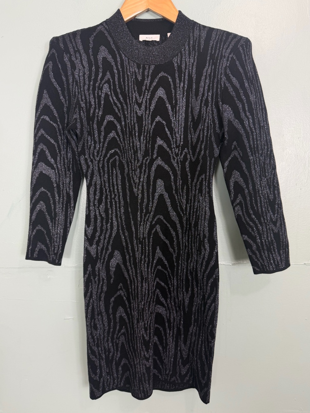 A.L.C Ziggy Metallic Jacquard Mini Sweater Dress Metallic Black Women Small